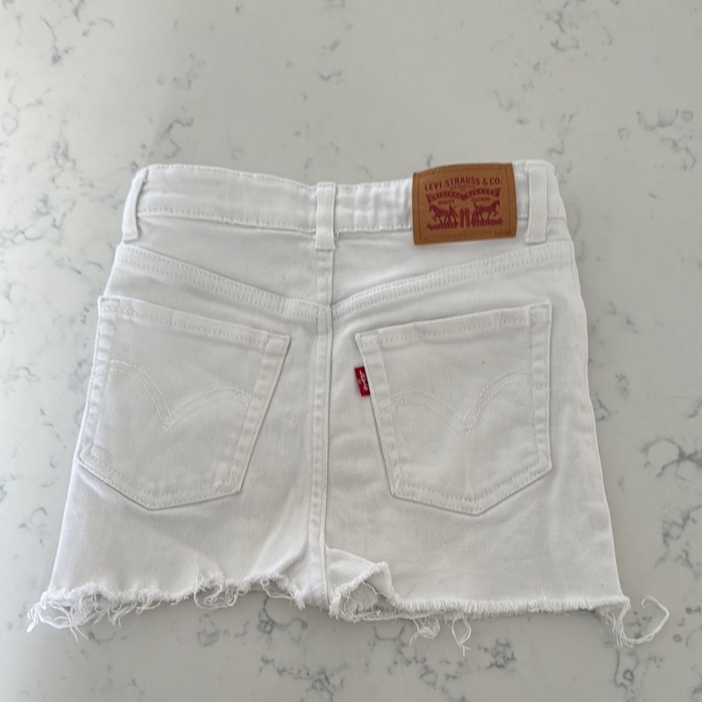 Levi's White Jean Shorts Distressed Raw-Edge Hem girls 7